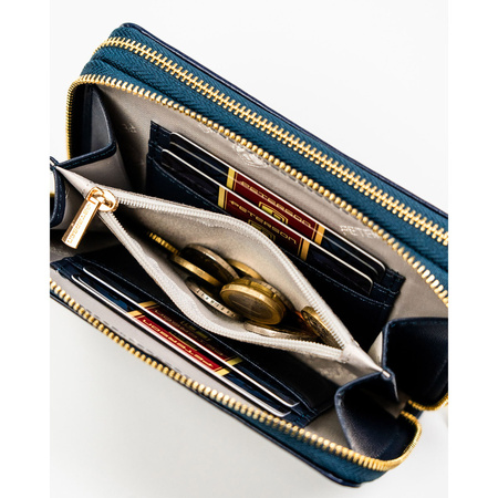 Dunkelblaue Damen-Geldbörse im Federmäppchen-Stil aus Öko-Leder mit Reißverschluss – Peterson