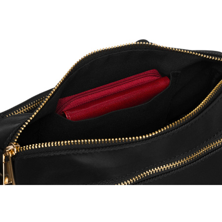 Schwarze Damen Umhängetasche aus Nylon mit Außentasche – Peterson