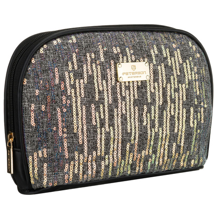 Schwarze Kulturtasche aus synthetischem Material, ein Hauptfach und mit Reißverschluss – Peterson