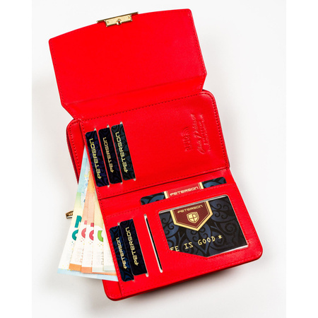 Rote Damen-Geldbörse aus Öko-Leder mit Druckknopf- und Reißverschluss – Peterson