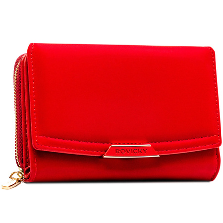 Roter Damen-Geldbörse Mittelgroß aus Öko-Leder mit Druckknopf - Rovicky