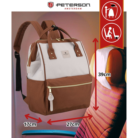 Beige-brauner Damen-Rucksack aus Polyester mit Laptopfach - Peterson