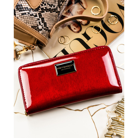 Große, rote Damen-Geldbörse aus Lackleder – Peterson