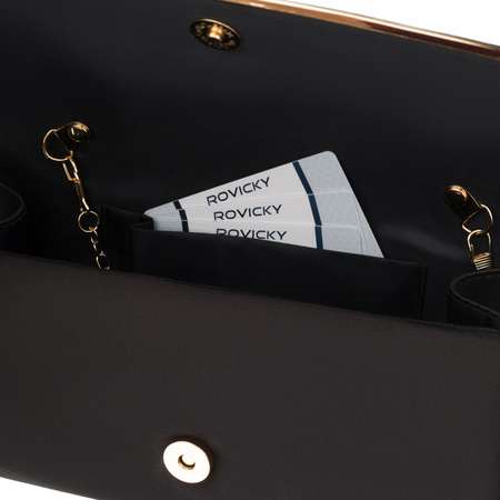Schwarze, elegante Damenhandtasche aus synthetischem Stoff mit einer Innentasche – Rovicky