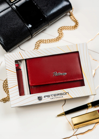 Geschenkset: Damen Geldbörse aus Leder mit Druckknopf und Schlüsselanhänger – Peterson