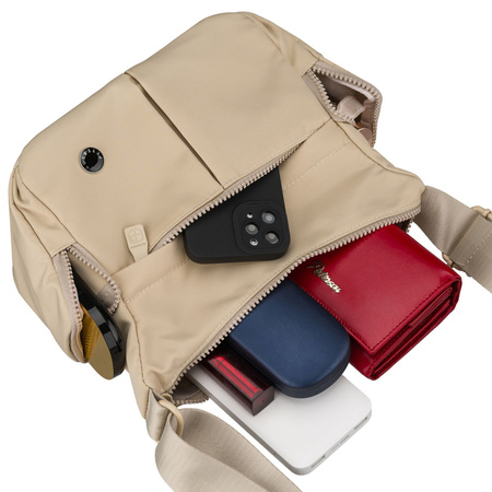 Damen-Umhängetasche aus Polyester in Ecru mit Reißverschluss – Peterson