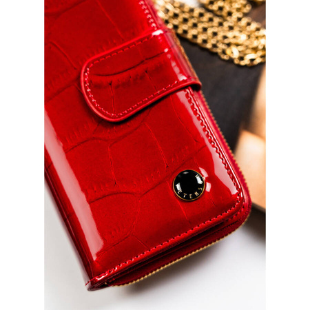 Vertikale Damen Geldbörse aus Leder mit Druckknopf und Reißverschluss – Peterson