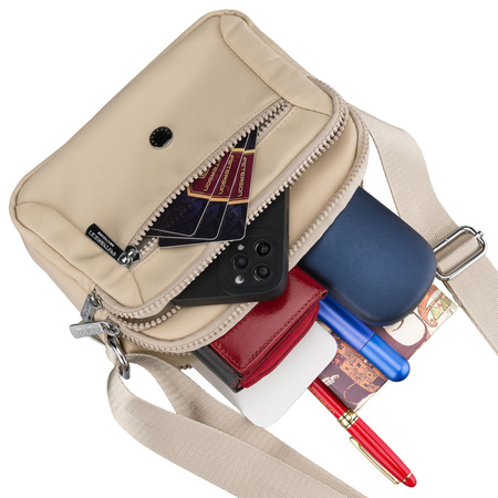 Damen-Handtasche aus Polyester in Hellbeige mit Reißverschluss - Peterson