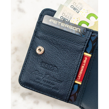 Kleine Damen-Geldbörse aus Natürlichem Leder und Öko-Leder in Marineblau - Peterson