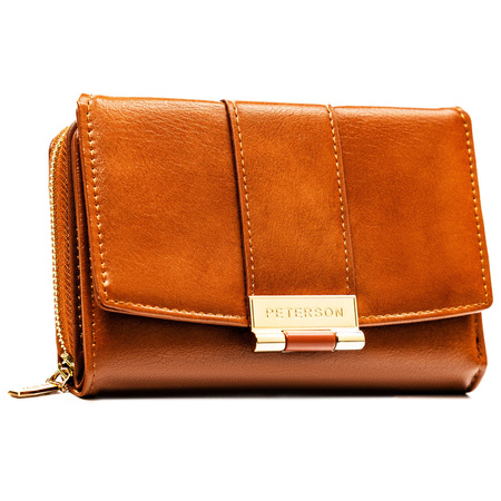 Braune Damen-Geldbörse aus Öko-Leder mit Druckknopfverschluss - Peterson