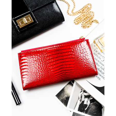 Horizontale Damen-Geldbörse aus Öko-Leder in Rot mit Krokodil-Prägung – Peterson