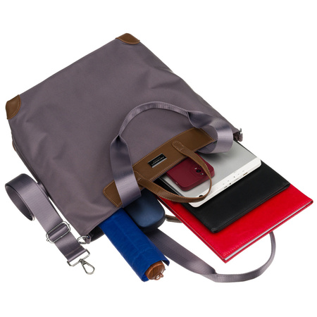 Große Damen-Shopper-Tasche in Grau, ein Hauptfach, mit Henkeln und abnehmbarem Gürtel - Peterson