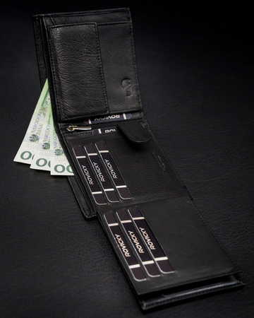 Herren Geldbörse querformat mit Reißverschlussfach, Echtleder, RFID Stop – Rovicky