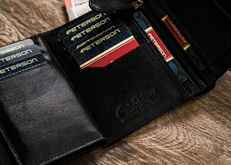Herren Geldbörse Hochformat, Schwarz, Echtleder – Peterson