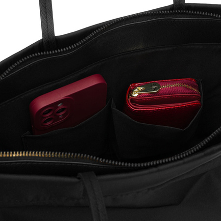 Schwarze, große Damen-Shopper-Tasche aus Nylon, passend für das A4-Format und mit Magnetverschluss – Peterson