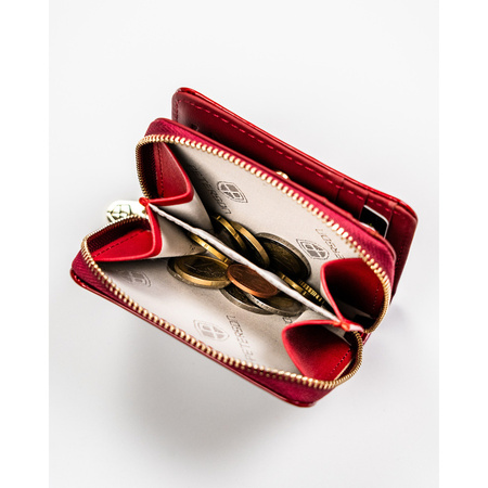 Kompakte rote Damen Geldbörse mit Druckknopf und Reißverschluss – Peterson