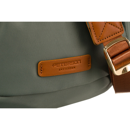 Damen Gürteltasche aus Nylon und Öko-Leder in Grün-Braun mit verstellbarem Gurt – Peterson