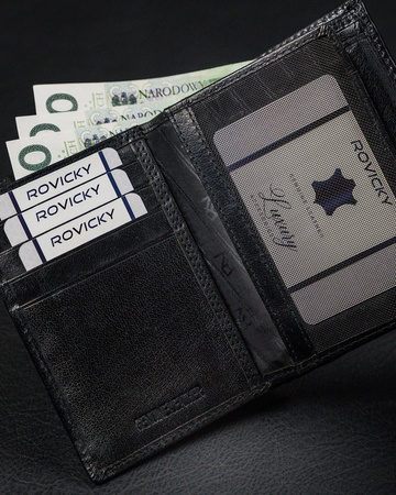 Große vertikale Herren Geldbörse aus glänzendem Echtleder ohne Verschluss – Rovicky
