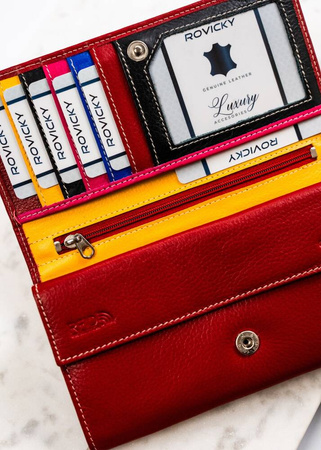 Große Damen Geldbörse aus Leder mit Druckknopf – Rovicky