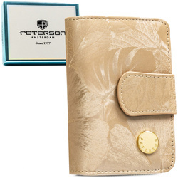 Herren-Geldbörse aus Natur- und Öko-Leder in Beige, mit Reißverschluss und Druckknopf verschließbar - Peterson