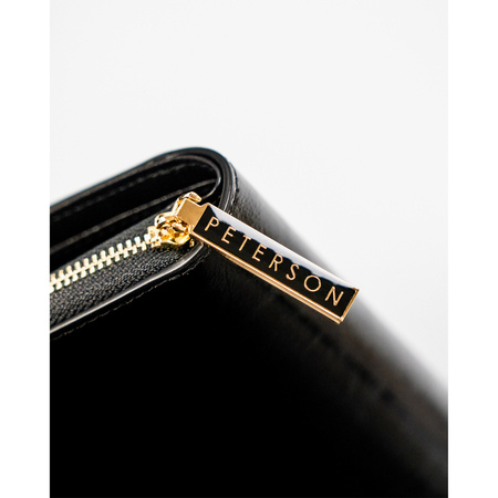 Große Damen Geldbörse aus Leder in Schwarz mit Reißverschluss und Druckknopf – Peterson