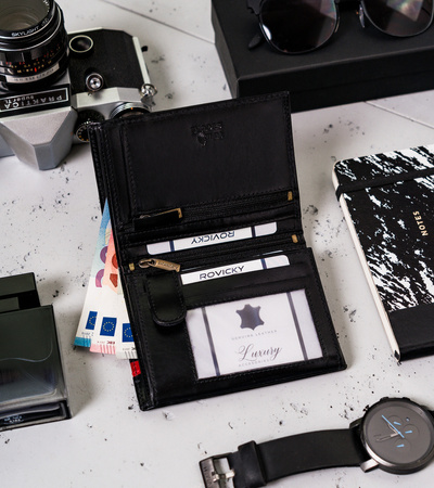 Vertikale Herren Geldbörse mit Reißverschlussfach – Rovicky