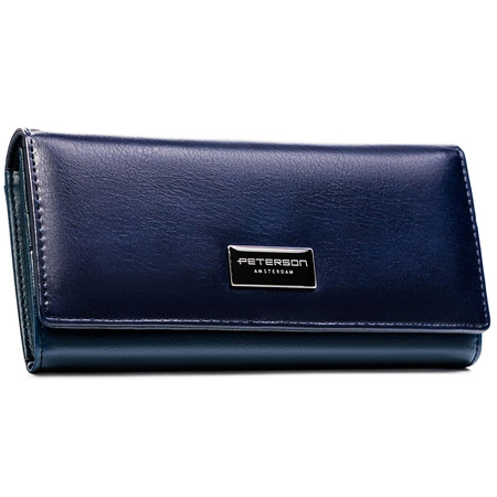 Damen-Geldbörse aus Natur- und Öko-Leder in Dunkelblau - Peterson