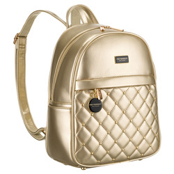 Goldener glänzender Damen Rucksack klein, gesteppt aus Öko-Leder – Peterson