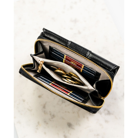 Damen-Geldbörse aus Öko-Leder, schwarz, querformatig, mit Druckknopfverschluss – Peterson