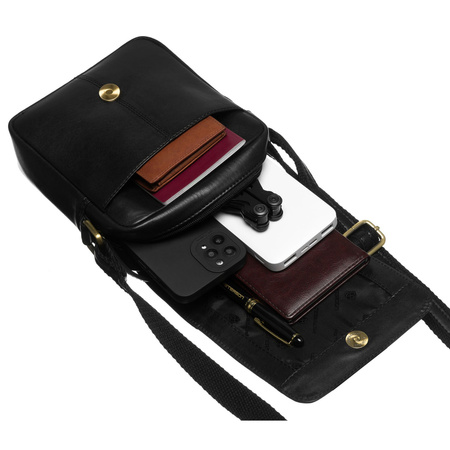 Schwarze Herren-Umhängetasche aus Leder mit Reißverschluss und Magnetverschluss – Peterson
