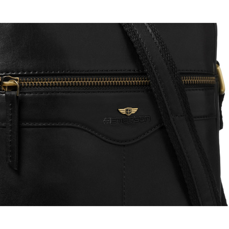 Schwarze Herren-Umhängetasche aus Leder mit Tasche, mit Reißverschluss geschlossen - Peterson