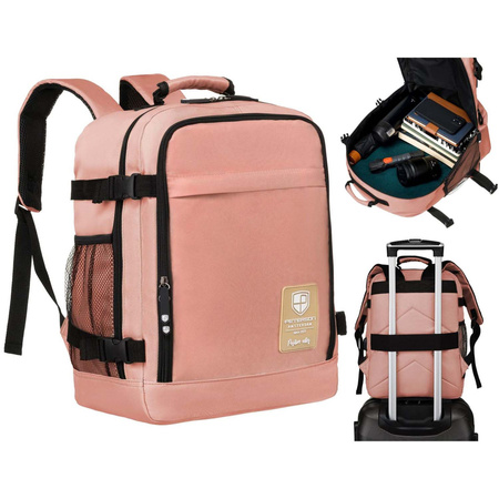 Geräumiger, reisetauglicher Kabinenrucksack mit USB in Rosa – Peterson