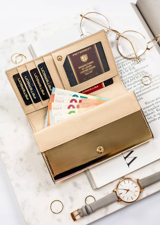 Schwarz-goldene, elegante Damen Geldbörse mit Druckknopfverschluss – Peterson