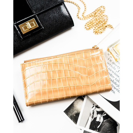 Damen-Geldbörse aus Öko-Leder in Beige mit Krokodilprägung - Peterson