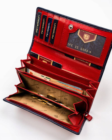 Geräumige Damen Geldbörse aus Leder mit Druckknopf und Reißverschluss – Peterson