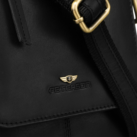 Schwarze Herren-Umhängetasche aus Leder mit Überschlag und Etui im Set – Peterson