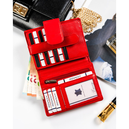 Elegante rote Damen Geldbörse mit Druckknopf aus echtem Leder – Rovicky