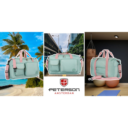 Grün-Rosa Reisetasche aus Polyester mit Reißverschluss – Peterson