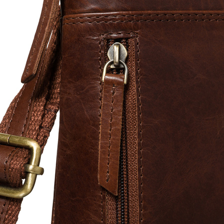 Braune Herren-Umhängetasche aus Echtleder, einkammerig und mit Reißverschluss – Peterson