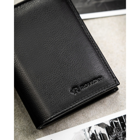 Große, vertikale Herren-Geldbörse aus echtem Leder in Schwarz, passend für die Zulassungsbescheinigung - Rovicky