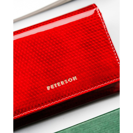 Große Damen-Geldbörse aus echtem Leder in Rot, mit Druckknopfverschluss - Peterson