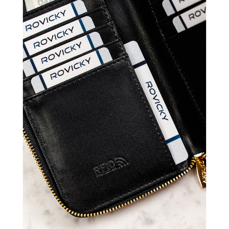 Große Damen-Geldbörse aus Öko-Leder in Schwarz mit Reißverschluss - Rovicky
