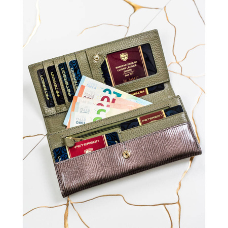 Lackierte Damen Geldbörse in Grau mit Reißverschlussfach – Peterson