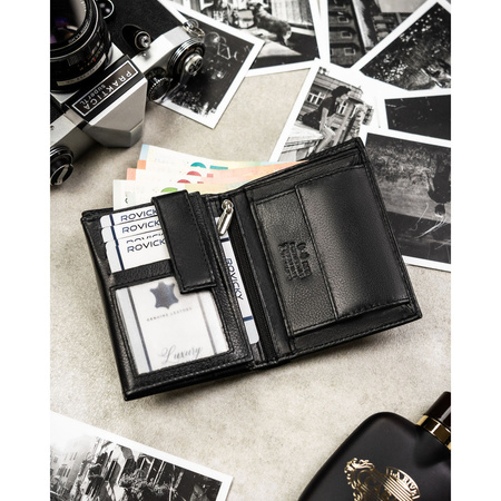 Große, vertikale Herren-Geldbörse aus echtem Leder in Schwarz, passend für die Zulassungsbescheinigung - Rovicky