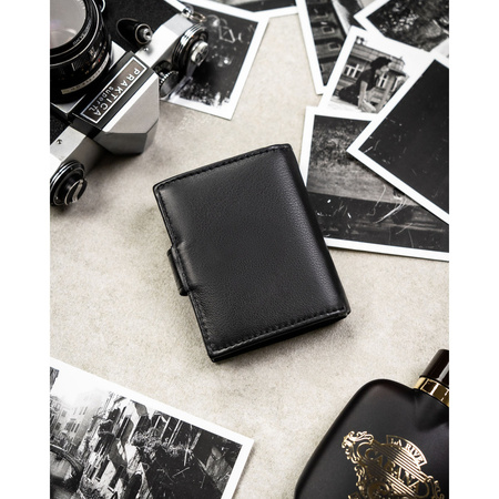 Herren-Geldbörse aus echtem Leder, schwarz, vertikal mit Druckknopfverschluss – Rovicky