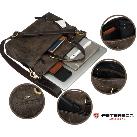 Braune Herren Aktentasche aus Leder mit Laptopfach – Peterson