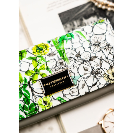 Horizontale, große Damen Geldbörse mit Blumenmuster und Innenreißverschlussfach – Peterson