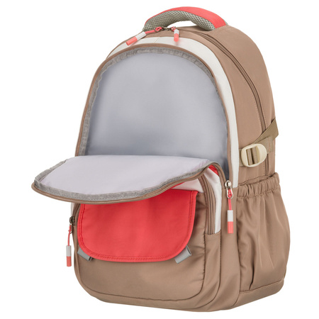 Jugendlicher Schulrucksack aus Polyester in Beige-Rosa mit Laptopfach – Peterson