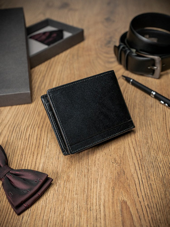 Kompakte schwarze Herren Geldbörse aus hochwertigem Echtleder mit RFID – Rovicky