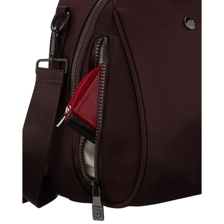 Kleiner, bordeauxroter Damen-Rucksack aus Polyester, ausgestattet mit einem zusätzlichen Gürtel – Peterson